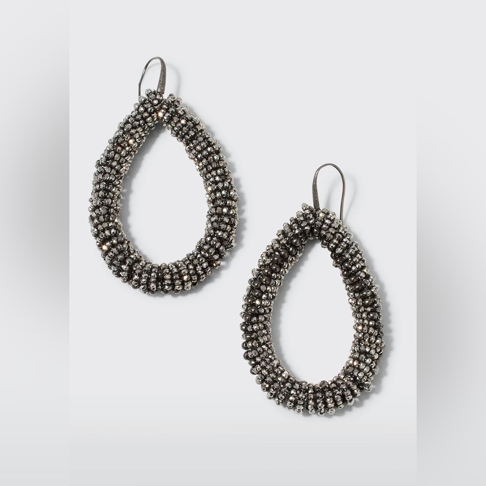 Brunello Cucinelli Hematite & Sterling Silver Beaded Loop Earrings